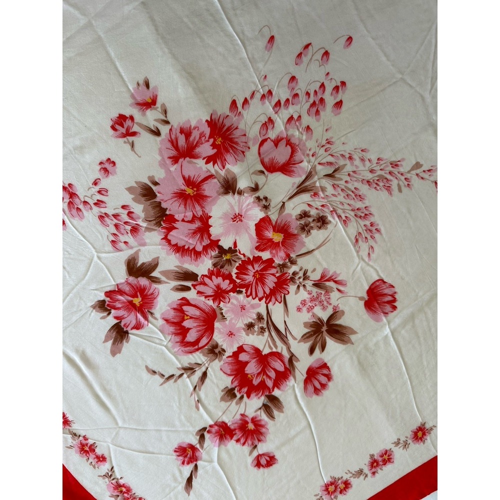 Vtg Silk Scarf Hand Rolled Hem Hand Printed Floral China‎ 27.5x30 Double Peach - Picture 2 of 16
